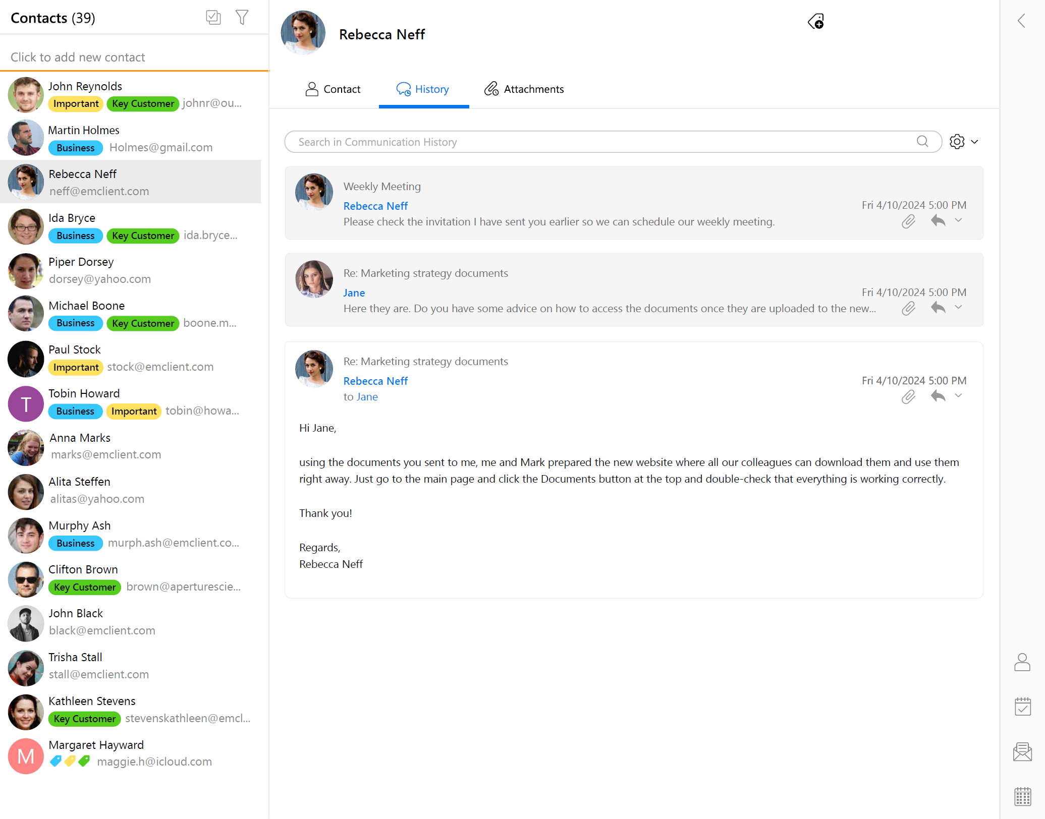 eMClient – Nowoczesny klient poczty dla Windows i macOS - Historia komunikacji